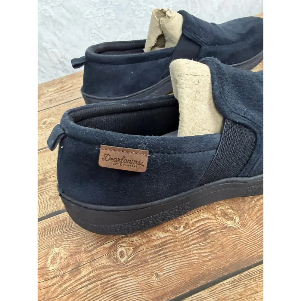 Dearfoams Men's Slippers Size 9-10 Navy Blue Slip On Memory Foam Casual Shoes